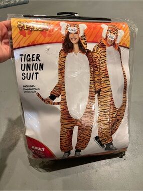 Tiger Union Suit Hooded Plush Costume - Orange & White